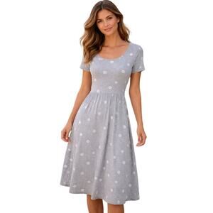 Womens Summer Polka Dot Casual Midi Dress Cotton Modest Teacher Dress Size Small